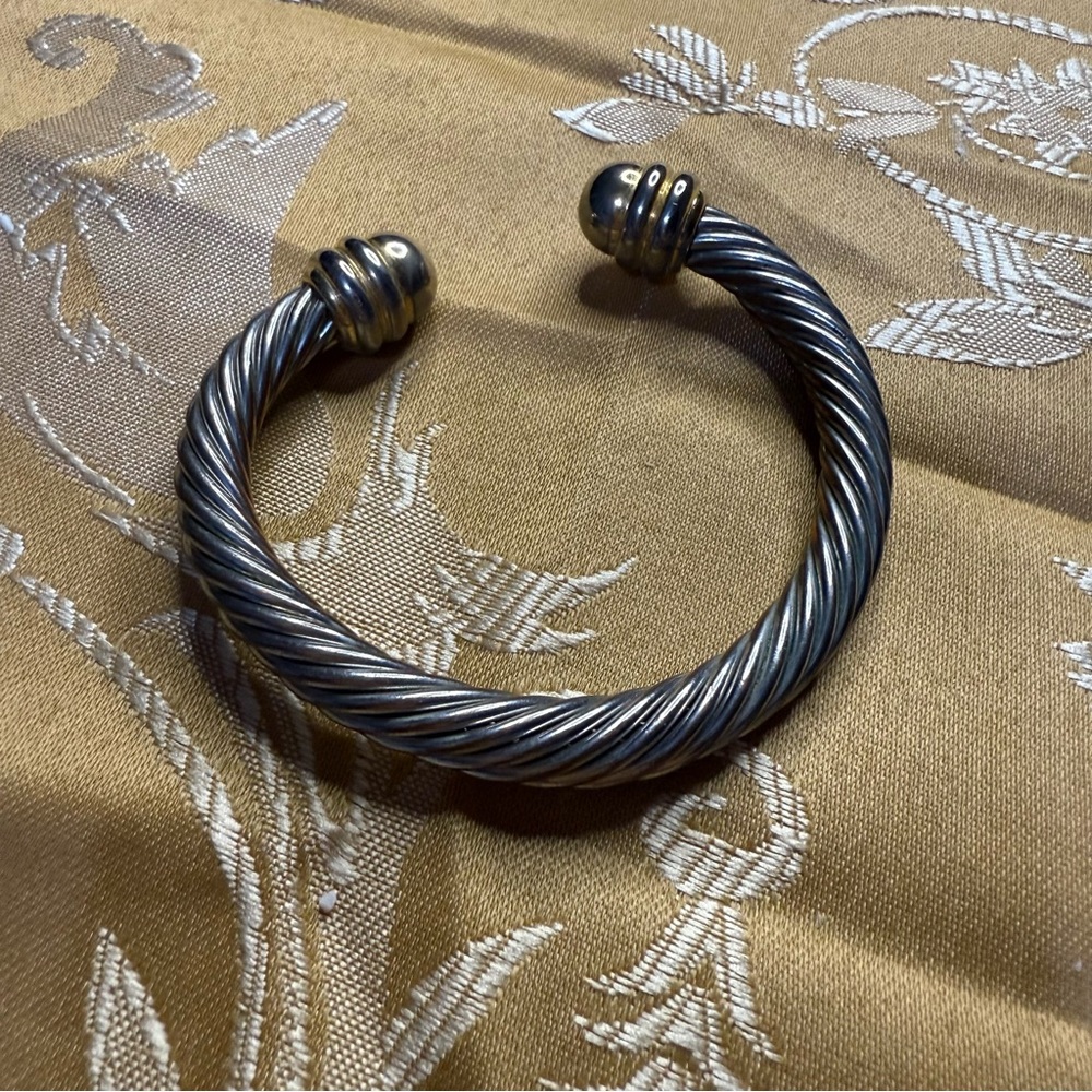 Two-Tone Cable Cuff Bracelet Silver Gold Designer Style Twist Bangle